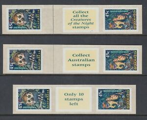 1997 NOCTURNAL ANIMALS set of 3 coil end stamp pairs with labels, MNH