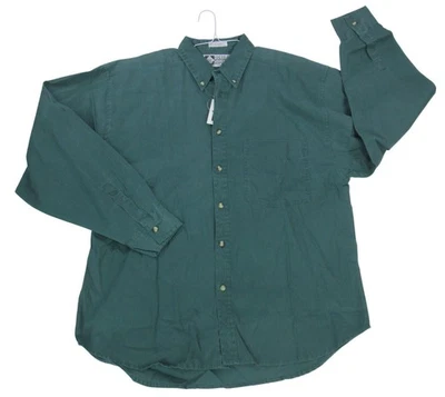 Vintage 90s Men Double Impact Size XL Dark Green Button Down Shirt 100% Cotton - Image 1 of 4
