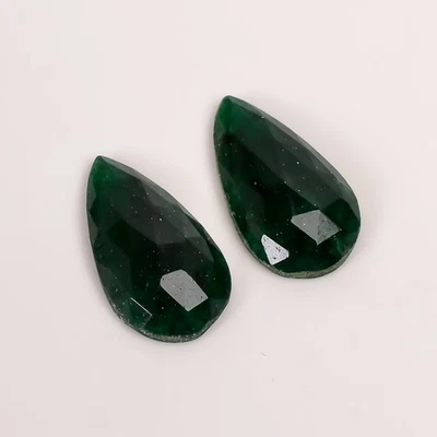 18 Ct Green Aventurine Gemstone Pair 22x12x4 mm Pear Shape Translucent Faceted - Image 1 of 4