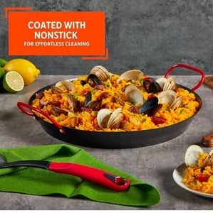 IMUSA USA 10" Carbon Steel Coated Nonstick Paella Pan, Red Handles DAMAGED - Picture 1 of 1