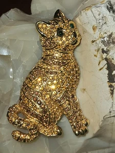 Swarovski RETIRED Jewellers Collection Orange Cat Kitty Pave Rhinestone Brooch - Picture 1 of 16