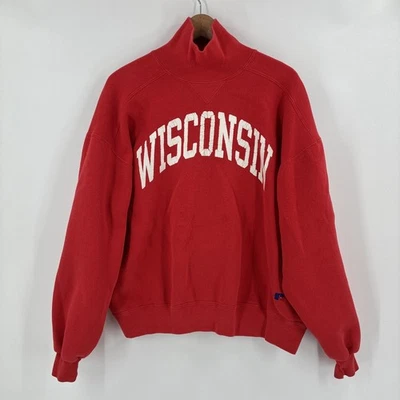 复古威斯康星州运动衫男式 XL 红色罗素运动高领獾 90 年代 — 第 1/4 张图片