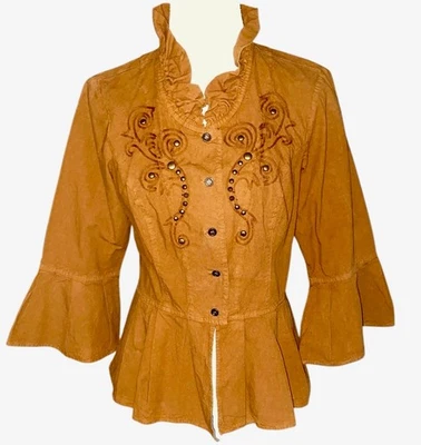 Blusa faroeste G. Designs Natural Fashions marrom 100% algodão tamanho M com botões  - Imagem 1 de 4