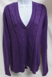 Old Navy Sweater Hooded Pullover V-Neck Cable Knit Women's Large Purple - Picture 1 of 7