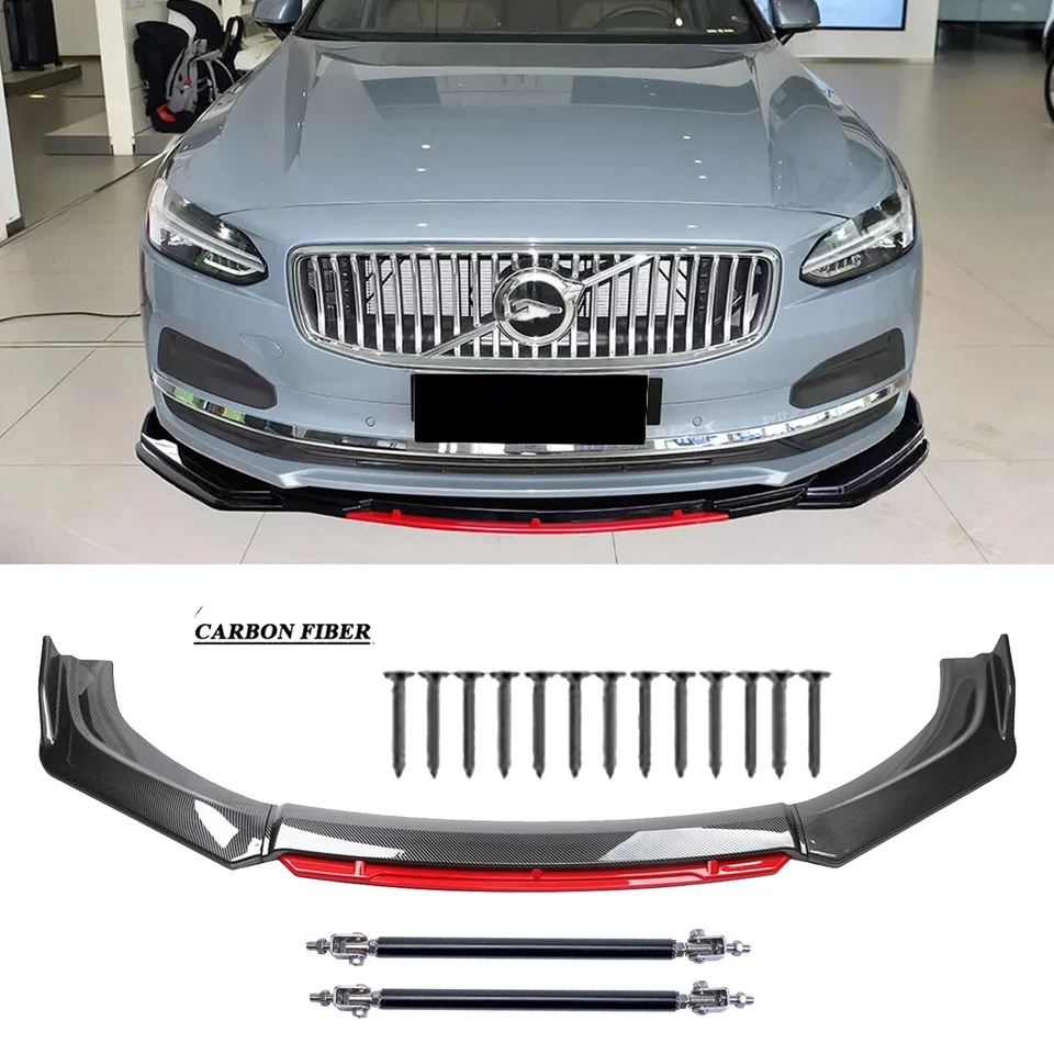 For Volvo S60 S80 S90 Universal Carbon Fiber Red Front Bumper Lip Body Splitter Foto 1 de 4