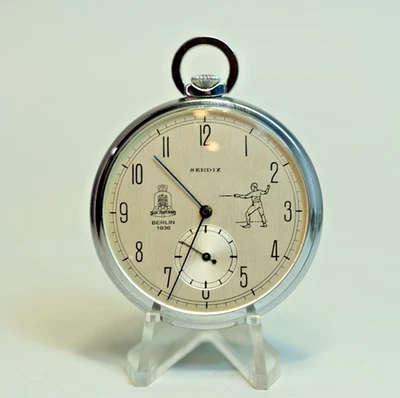 1936 German Berlin Olympic Games D.R.P Swiss SERDIX Pocket Watch Fencing Sport - Image 1 of 4