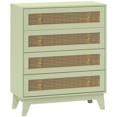 HOMCOM Rattan Chest of Drawers, 4 Drawer Unit Storage Organiser for Bedroom - Image 1 of 4