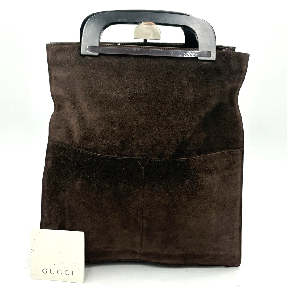 Auténtico Bolso de Mano Gucci Gamuza Plástico Asa Marrón 2Y2744 Foto 1 de 4