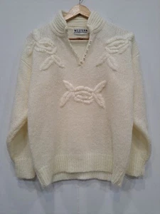 Western Connection Women’s Vintage 80’s Sweater Ivory Beading Floral Sz M Granny - Picture 1 of 8