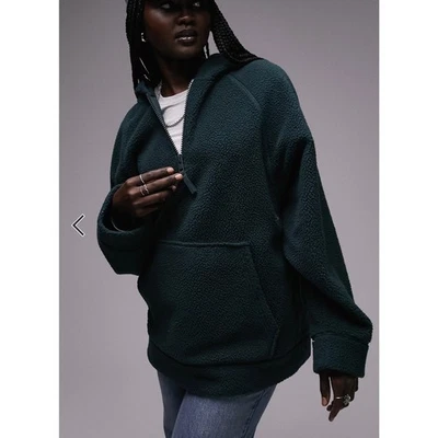 Topshop Borg Cuarto Cremallera Polar Sudadera con Capucha Manga Larga Bolsa Bolsillo Suéter M Foto 1 de 4