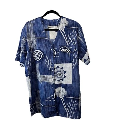 Top túnica vintage Christie & Jill azul blanco playa costera floral sol talla 1X Foto 1 de 4