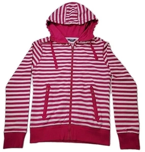 Felpa donna Shorty dal 1982 grande full zip con cappuccio rosa righe bianche Fleur-De-Lis - Foto 1 di 15