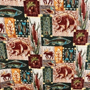 Great Northwest Krista Hamrick Hunting Fishing Cabin Cotton Fabric 1.5 Yards - Picture 1 of 13