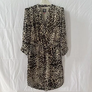 Vince Camuto Womens Size 6 Cheetah Print V-Neck Cinch Waist Knee-Length Dress - Picture 1 of 10