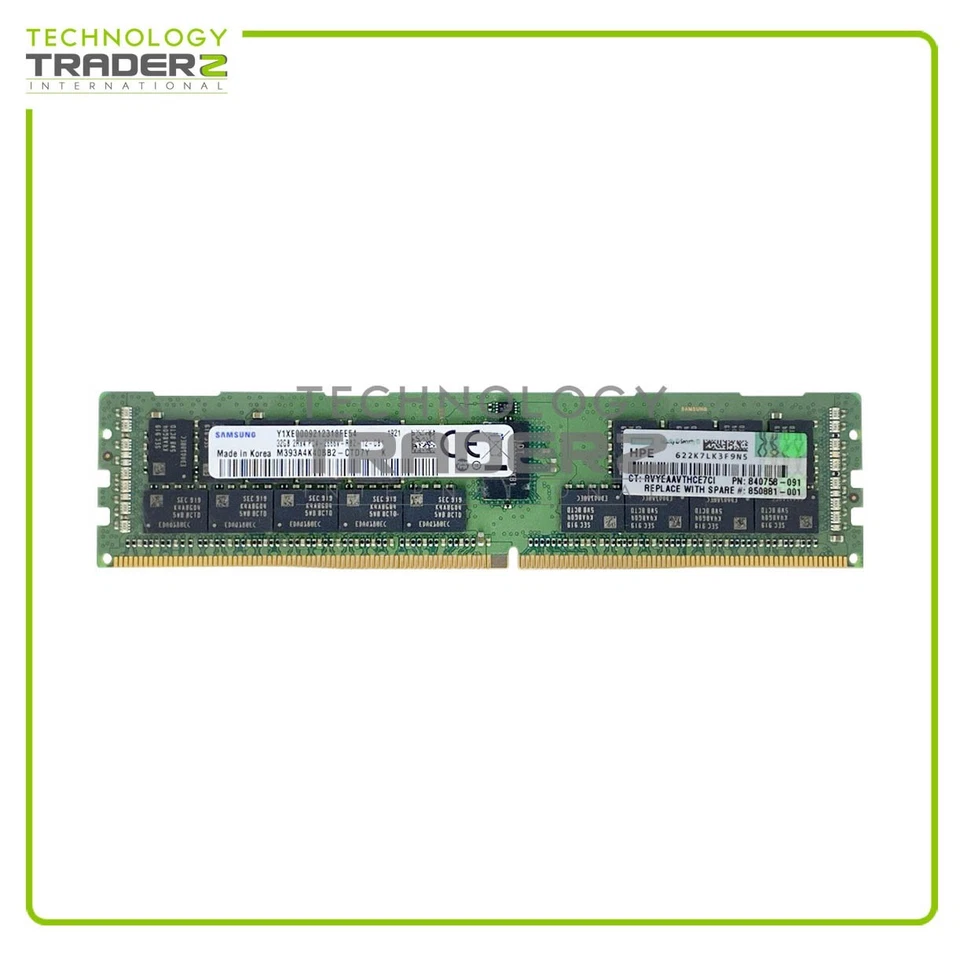 815100-B21 HPE 32GB PC4-21300 DDR4-2666MHz ECC 2Rx4 Memory 850881-001 840758-091 - Image 1 of 1