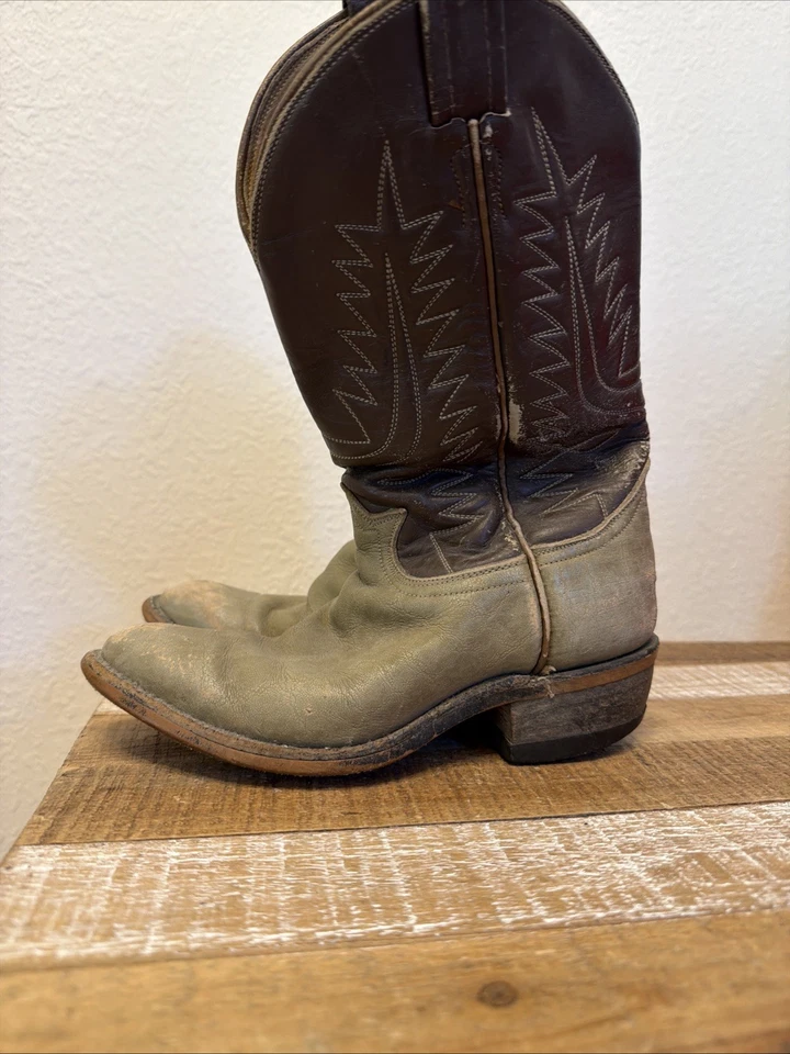 Tony Lama 1043 灰色棕色皮革牛仔西部靴青少年尺寸 2.5 D — 第 1/4 张图片