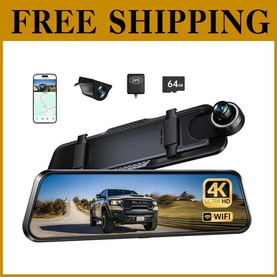 Dual-Band WiFi Rearview Mirror Cam with Loop Recording - Image 1 of 4