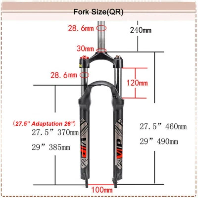 1-1/8" Threadless Suspension Fork MTB Bike 26/27.5/29" Cycling Forks Disc 9mm QR - Image 1 of 4