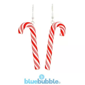 Bluebubble FROHE WEIHNACHTEN Süßigkeitenrohr Ohrringe Kitsch Retro Funky festliche Party - Bild 1 von 5