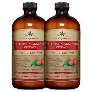 2x Solgar Liquid Calcium Magnesium Citrate Vitamin D3 Natural Strawberry 16oz - Picture 1 of 2