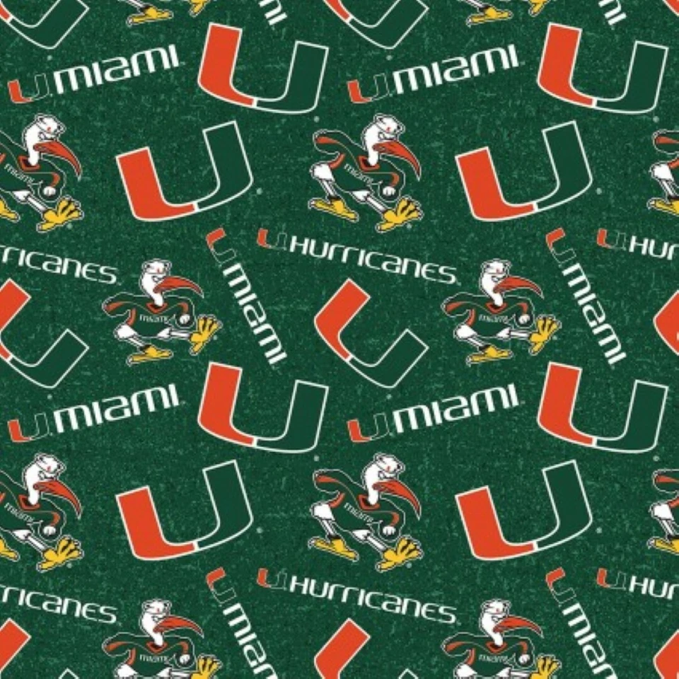 NCAA University of Miami Hurricanes Tone on Tone Cotton Material Fabric 15yds - Image 1 of 1