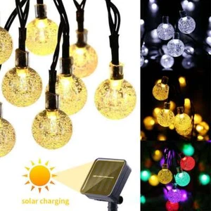 20ft 30 LED Solar String Ball Lights Outdoor Waterproof Warm White Garden Decor - Picture 1 of 20
