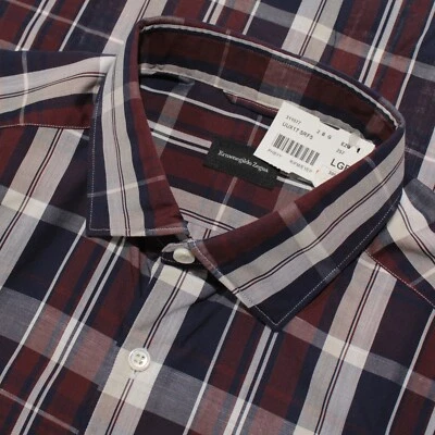 Camisa Ermenegildo Zegna NUEVA SIN ETIQUETAS Informal Abotonada Talla L Borgoña/Azul/Blanco A Cuadros Foto 1 de 4