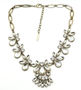 Crystal Rhinestone Necklace Gold Tone Floral Statement 18" MYTHOLOGY Brand - Picture 1 of 16