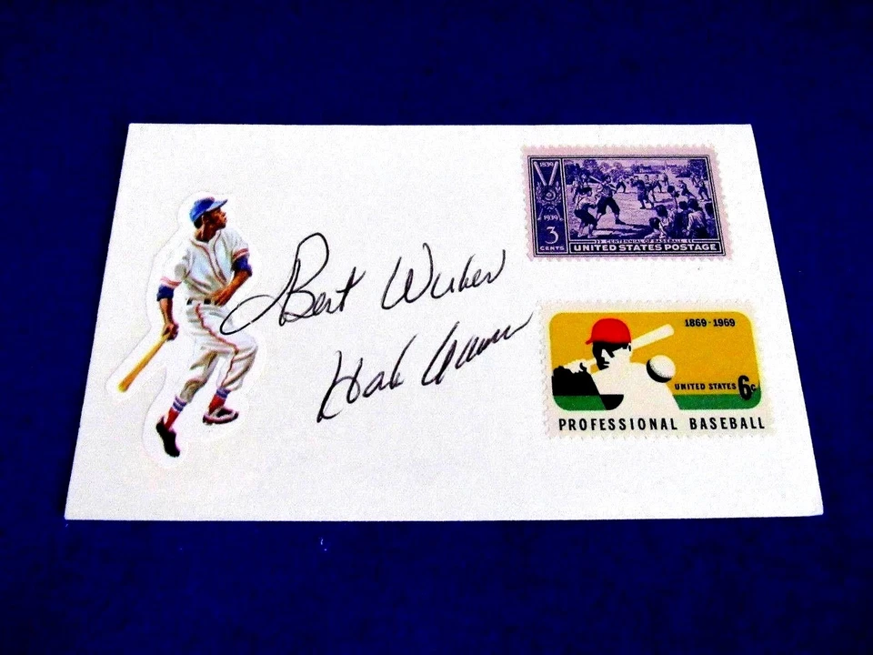 HANK AARON 1957 NL MVP HOF BRAVES BREWERS SIGNED AUTO VINTAGE INDEX CARD JSA - Image 1 of 2