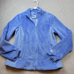 LL Bean Fleece Jacket Womens Small Blue Full Zip Floral Embossed Zipped Pockets - Picture 1 of 8