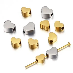 Stainless Steel Heart Bead Spacer Beads DIY Bracelet Necklace Chain Jewelry 5Pcs - Picture 1 of 15