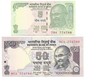 India Set of Rs 5 & 50, RG Rajan & D Subbarao, with same Number ending with 786 - Picture 1 of 2