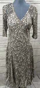 Komarov Crinkle seidig Schlangenmuster Charmeuse Chiffon Midi V-Ausschnitt Kleid Größe M - Bild 1 von 12