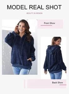 Womens Fashion Fuzzy Warm Casual Loose Hooded Sweatshirt Hoodies with Pockets M - Picture 1 of 15