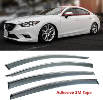 Visera de ventana Protector de lluvia Borde cromado Tintado de humo Ajuste Mazda 6 2014-2021 Foto 1 de 4