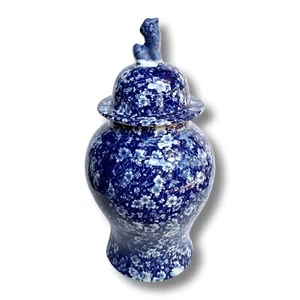 Large Blue & White Ceramic Lidded Vase - Picture 1 of 10