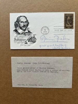 US Autographed FDC (39) Shakespeare#1250 +Monica Dickens=Dickens'GrandX2Daughter - Image 1 of 2