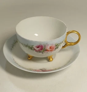 Antico set tazze da tè e piattini Demitasse rose rosa dipinti a mano Victoria Austria - Foto 1 di 19