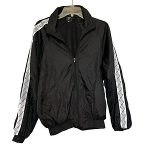 LF The Brand Womens Jacket Black XS Windbreaker Full Zip Elastic Waist Oversized - Picture 1 of 5