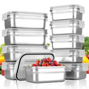 10 Pc Square 304 Stainless Steel Food Containers With Lids Airtight Bento Lunch - Picture 1 of 6