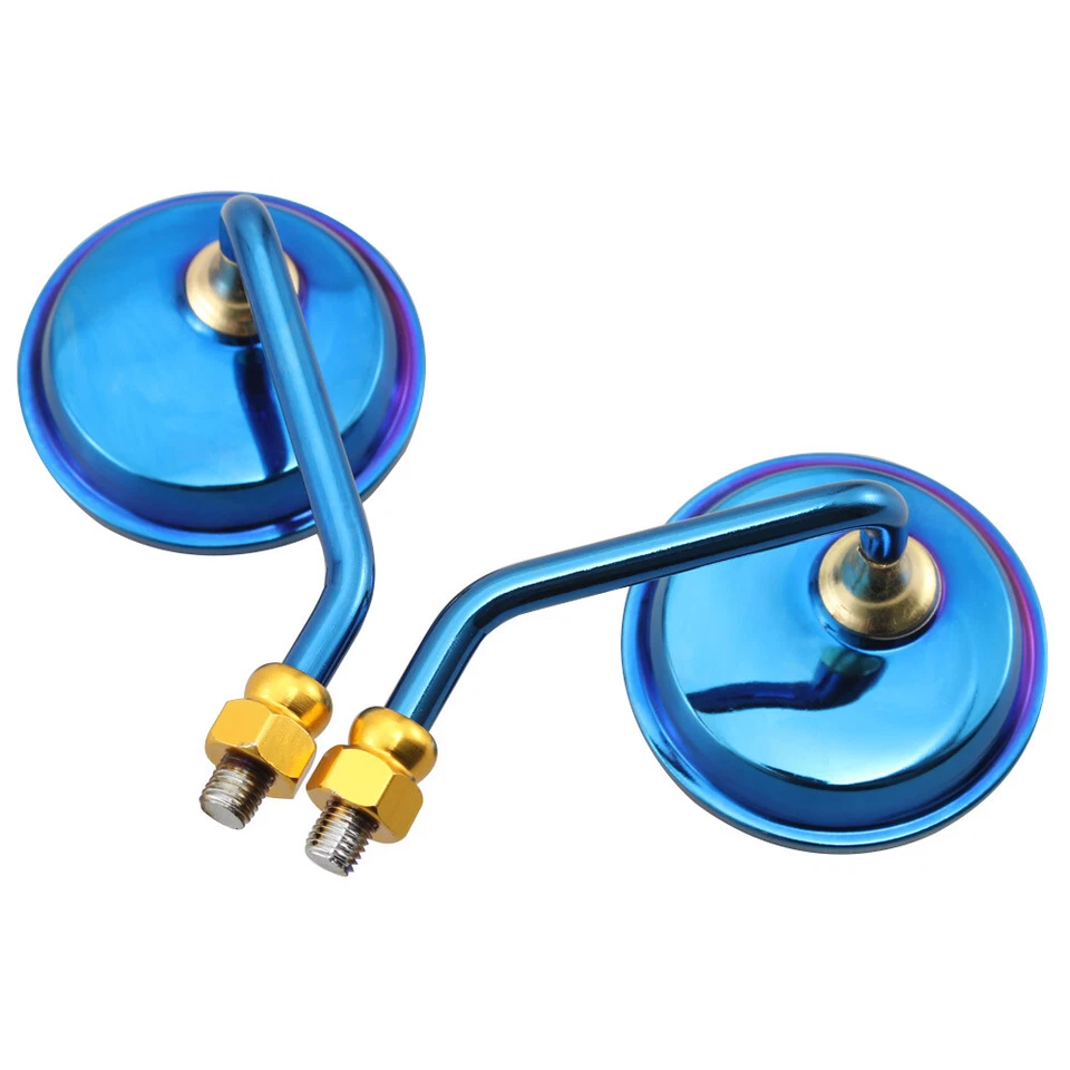 Pair Blue Motorcycle Round Rear View Rearview Side Mirrors Fits For Yamaha Honda - Image 1 of 4
