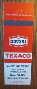 TEXACO GAS STATION MATCHBOOK: VALLEY INN (HUNTSVILLE, ONTARIO) (EARLY 1970s) F24 - Picture 1 of 2