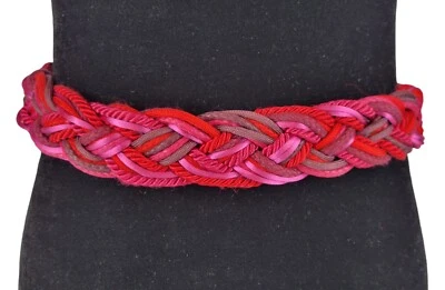 Cinturón llamativo vintage años 80 Ginnie Johansen Designs rojo y rosa satinado cordón Foto 1 de 4