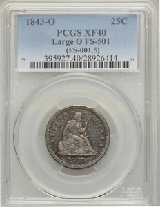 1843-O 25C GRANDE O FS-501 PCGS XF40 - Imagen 1 de 2
