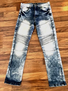 AKADEMIKS vintage Jeanius jeans size 8 (28'x37') Y2K Moto panels white wash - Picture 1 of 12