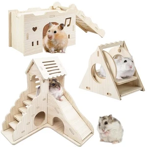 3 Pieces Hamster Hideout Cage AccessoriesWooden Hamster ToysHamster HouseGerb... - Picture 1 of 6
