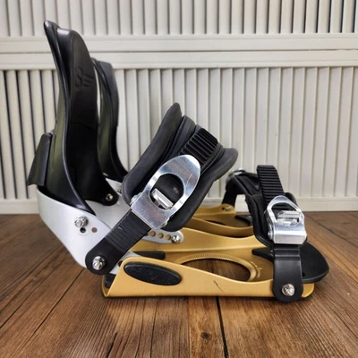 Fijaciones de snowboard de colección Sims Link 7075-T6 base de aluminio negro dorado talla M/L EE. UU. Foto 1 de 4