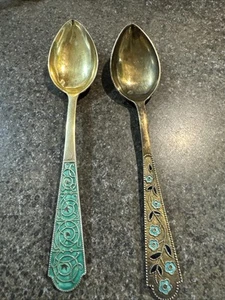 (2) Lotto misto cucchiai smaltati multicolore oro dorato 875 russo sovietico vintage 875 - Foto 1 di 14