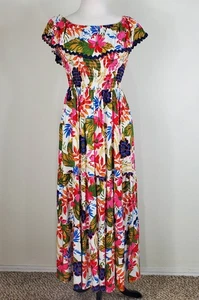 Maxi abito Sam And Jess spalle scoperte floreale smocked gonna a strati boho taglia M - Foto 1 di 9
