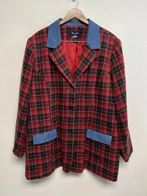 90s Vintage Oversized Plaid Blazer Jacket Womens 3X Wool Blend Academia Brown - Image 1 of 4